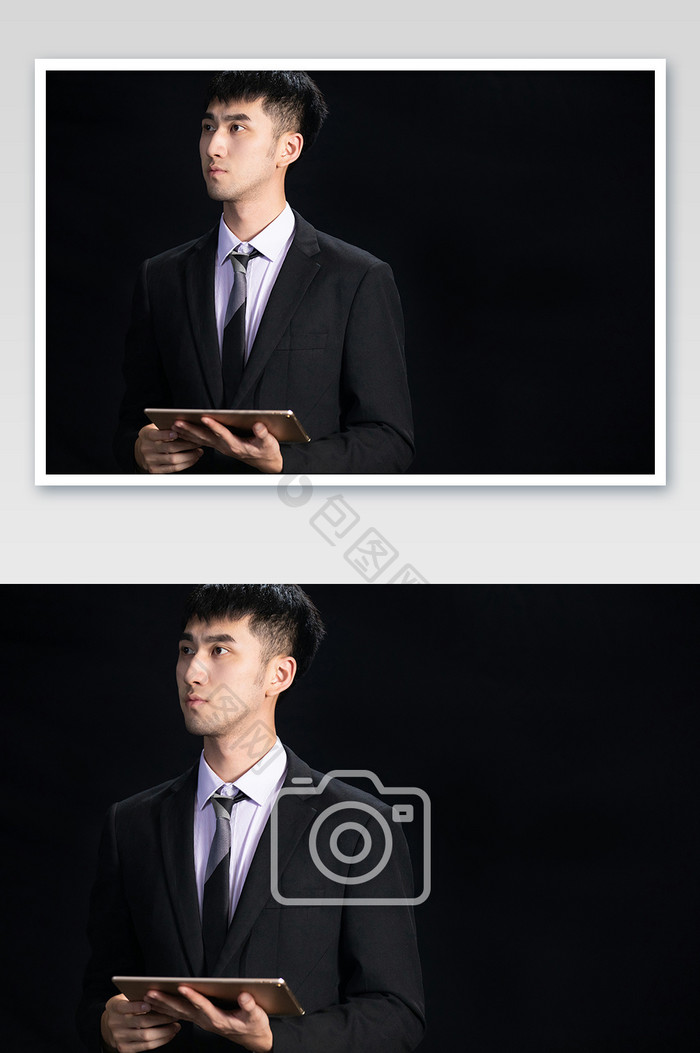 商务年轻西装男虚拟屏幕科技特效摄影图