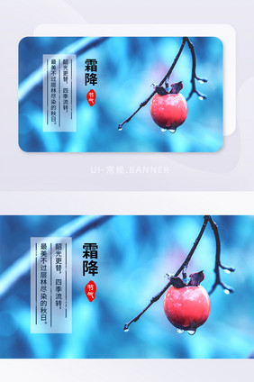 蓝色简约霜降节气banner