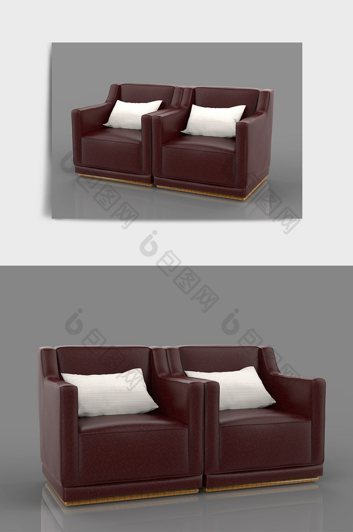 深红色咖啡色复古单人沙发C4D模型图片图片