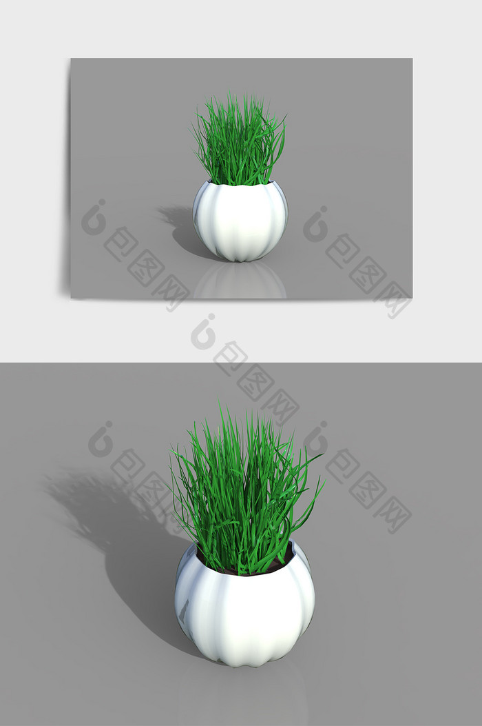 绿色植物草盆栽C4D模型