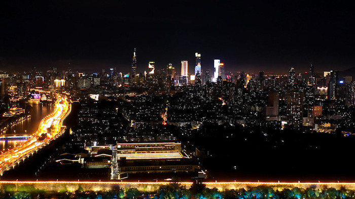 航拍延时南京大景车流集庆门大街夜景