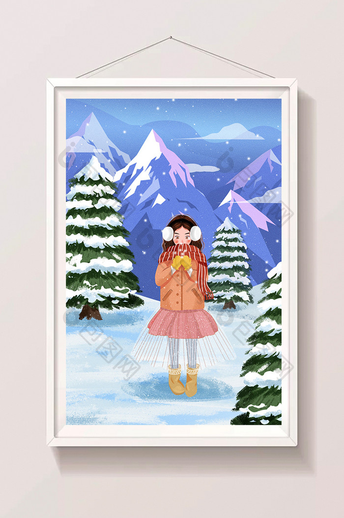 唯美小清新治愈立冬小雪插画