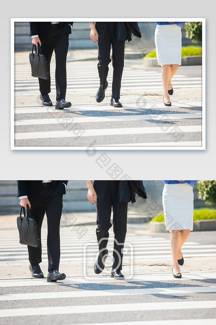 商务西装男女过马路脚步特写摄影图