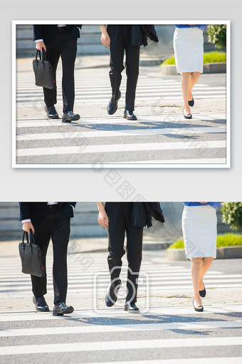 商务西装男女过马路脚步特写摄影图图片