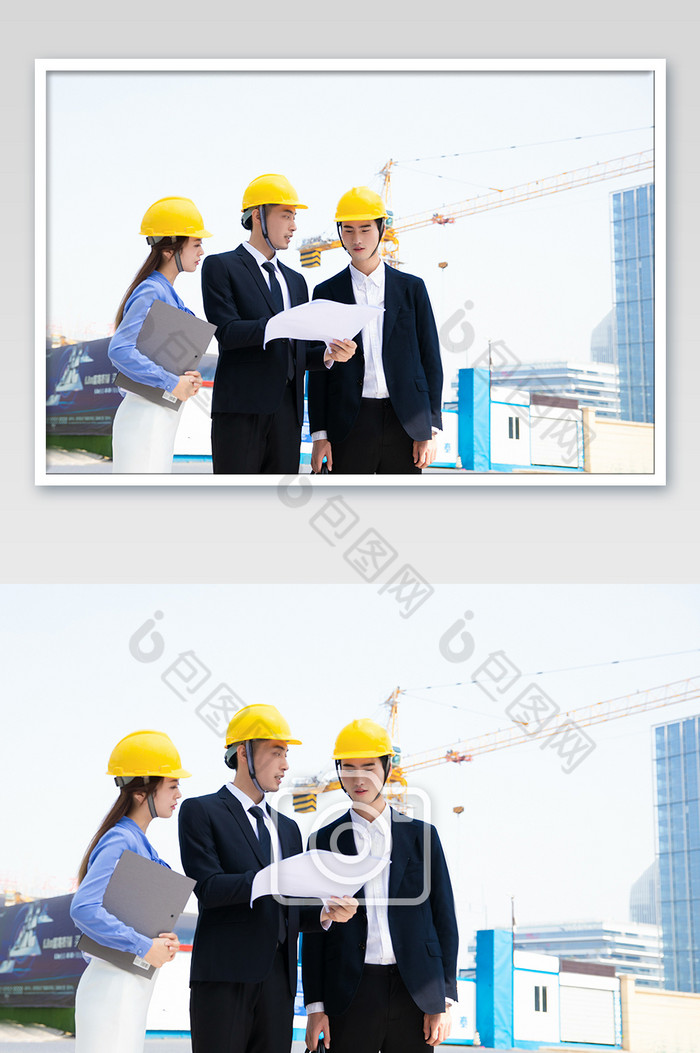 商务大气建筑工地领导视察戴头盔摄影图图片图片