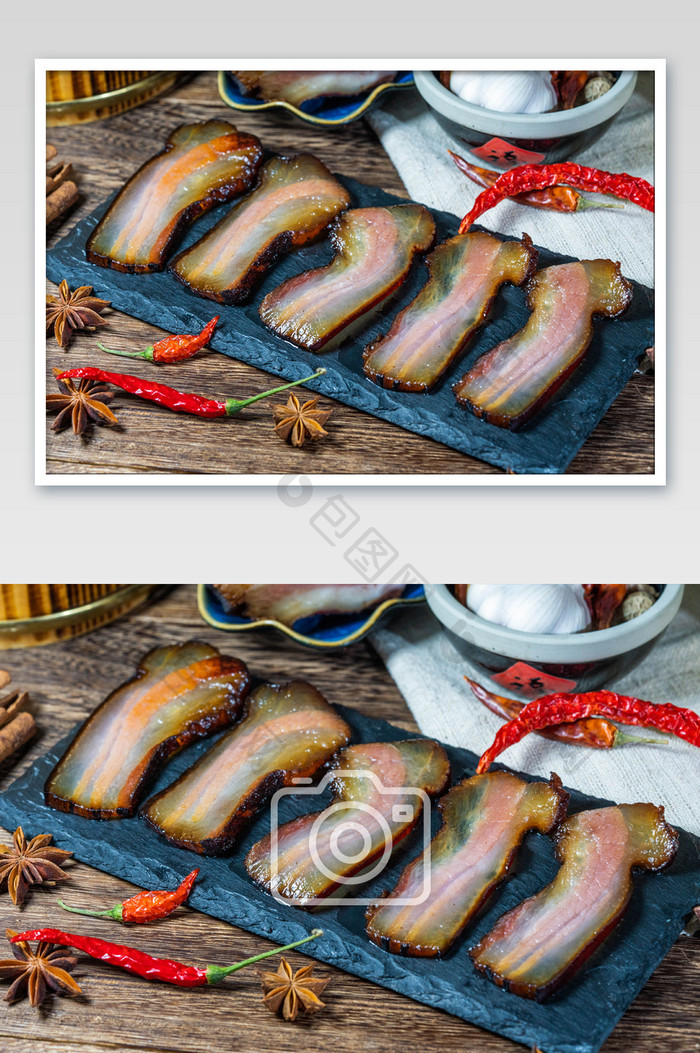 餐饮美食腊肉片摄影图