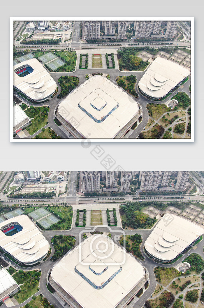 航拍城市奇特会馆建筑摄影图片