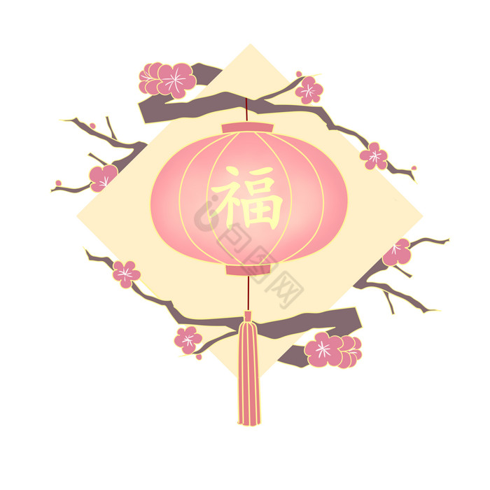 春节悬挂福字灯笼图片