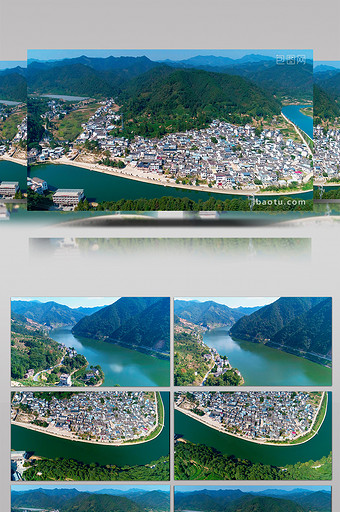 航拍新安江支流旁的村落图片
