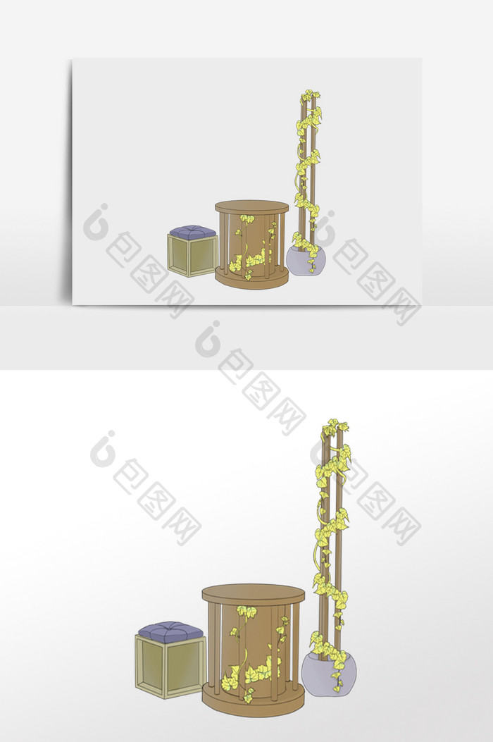 卡通古风家具植物