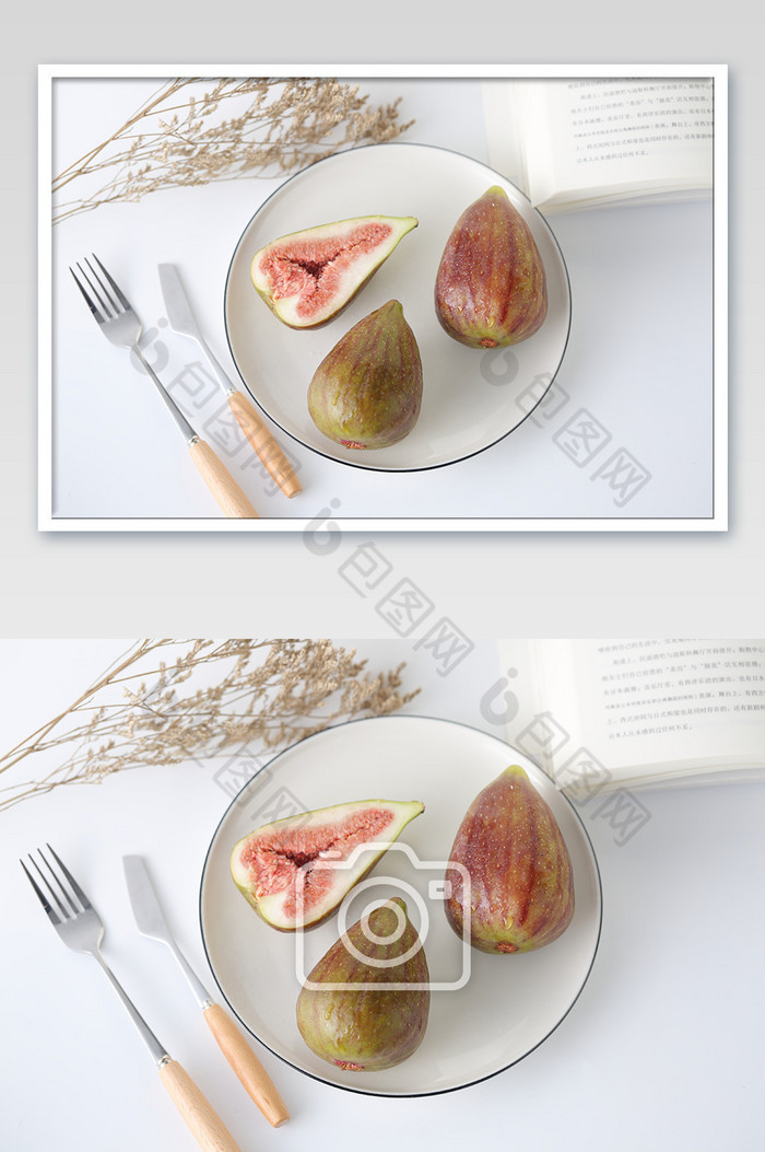 新鲜无花果水果装盘餐具图片图片
