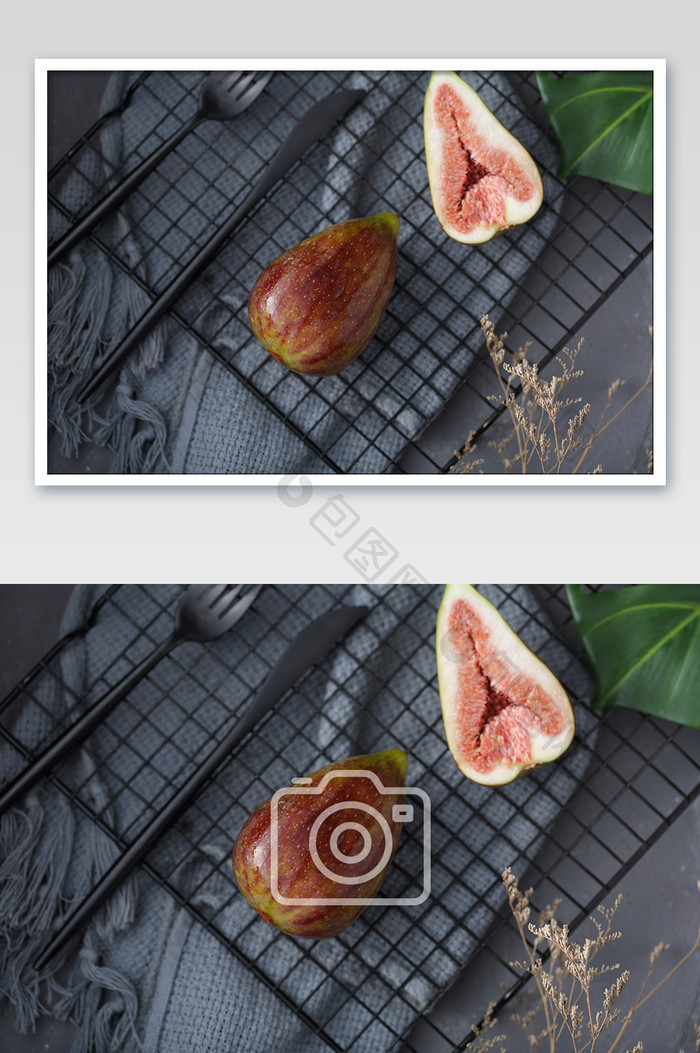 新鲜无花果水果俯视铁网