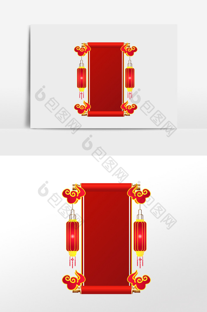 春节红色灯笼卷轴