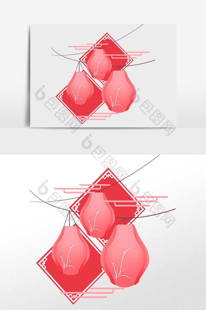 春节古风粉色灯笼