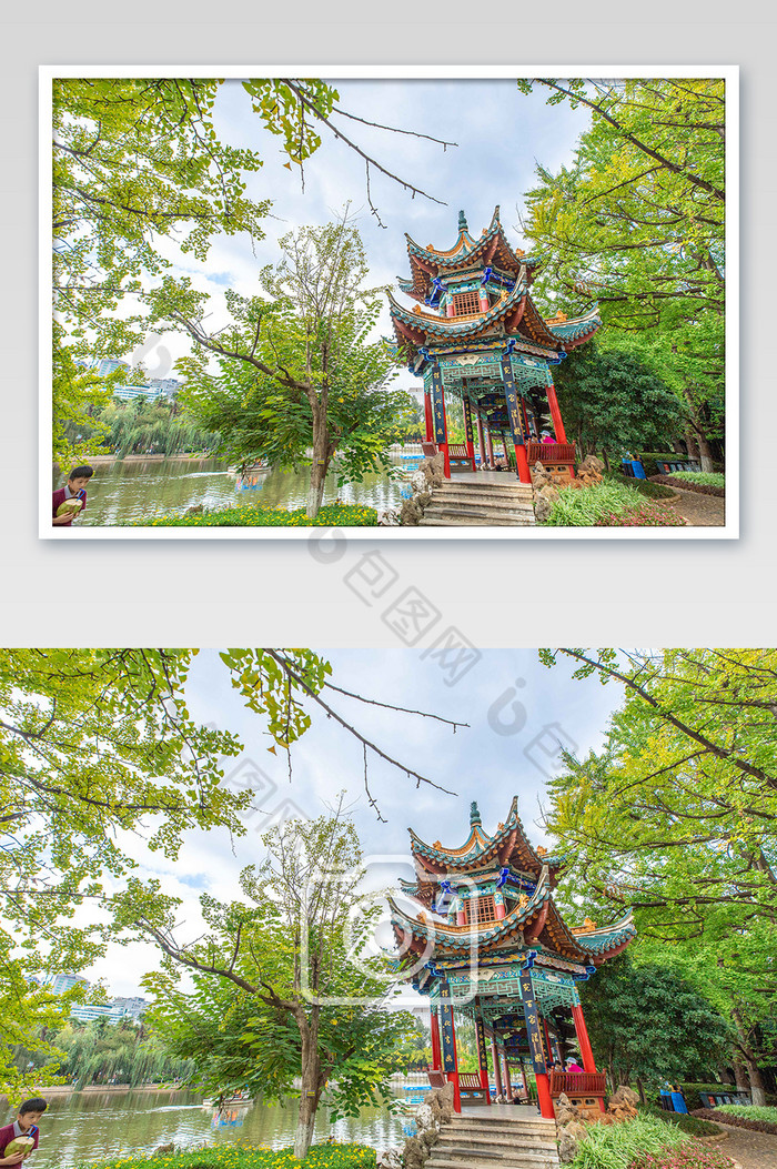 云南的昆明地标翠湖公园的内景摄影图片图片