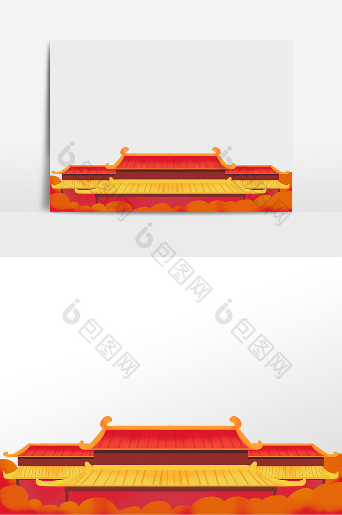 春节红色古建筑底边