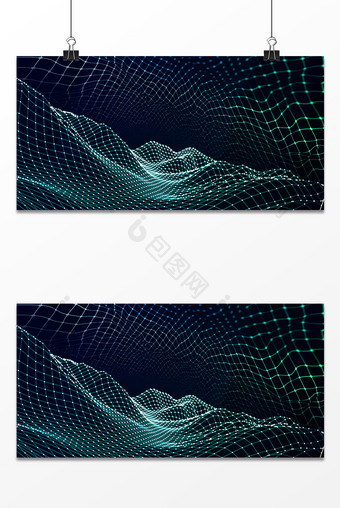 绿色炫酷数据科技光波网格波纹背景图片