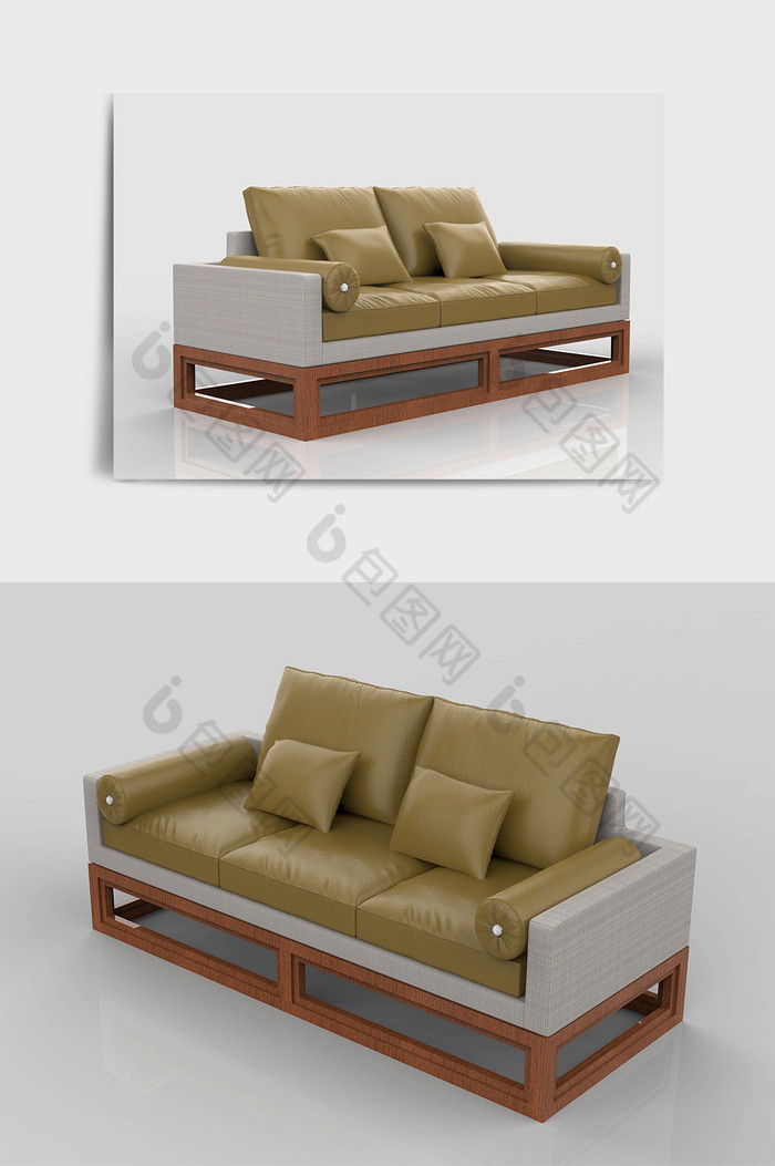中式简约传统沙发C4D模型图片图片