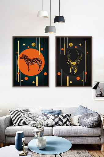 现代抽象轻奢北欧斑马麋鹿臻金装饰画图片