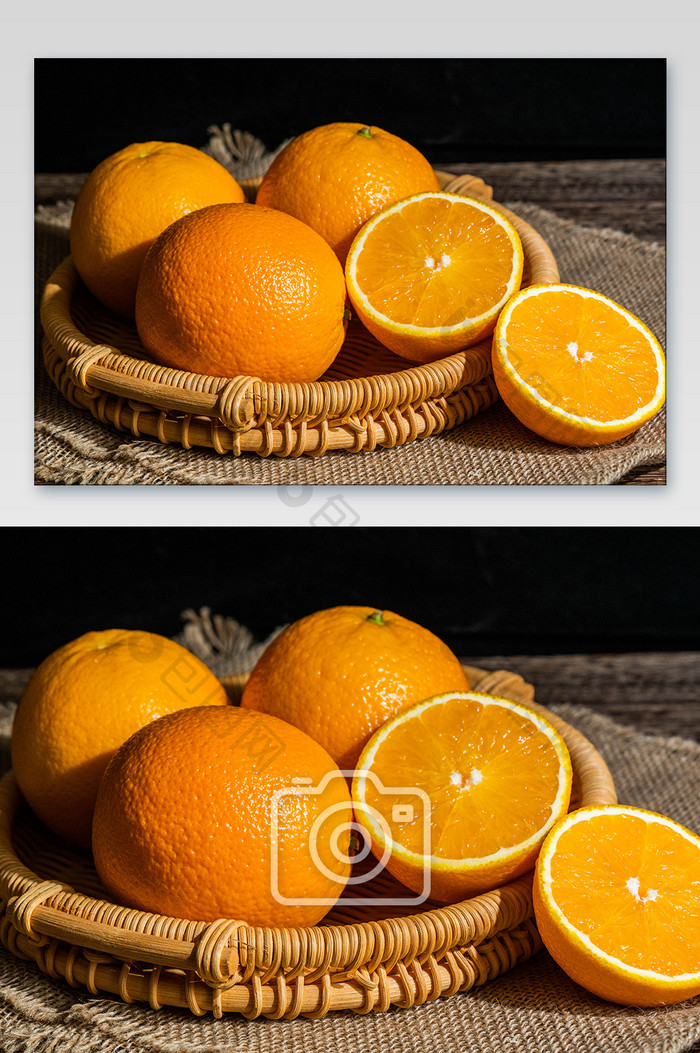 竹篮中的新鲜橙子