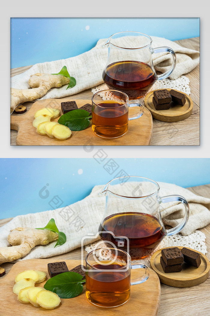案板上的红糖姜茶图片图片