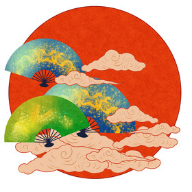 中式祥云月亮扇子