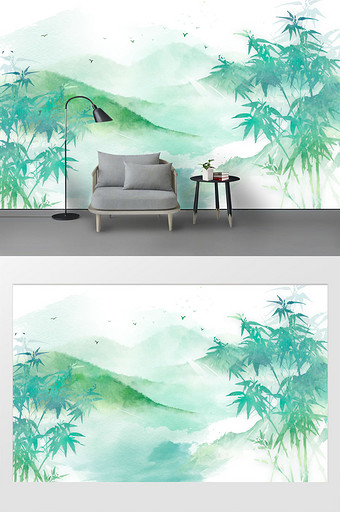 新中式竹子蓝色背景墙图片