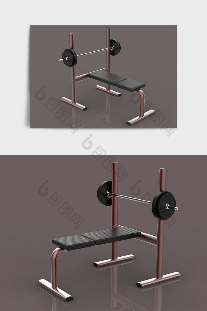 红色金属健身器材卧推训练器C4D模型