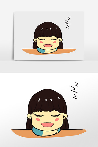 卡通女孩瞌睡睡觉