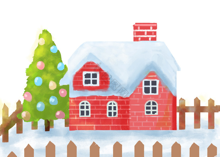 冬季圣诞节松树房屋图片
