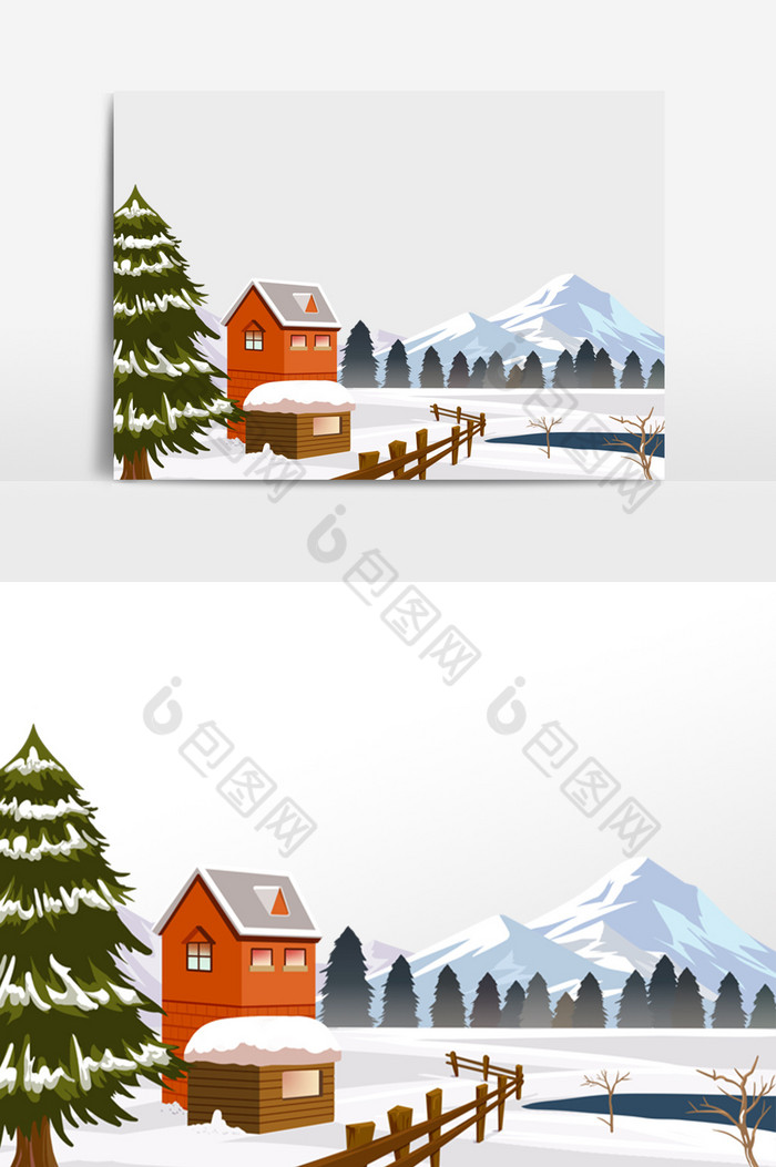 冬季圣诞节松树房屋雪景图片图片