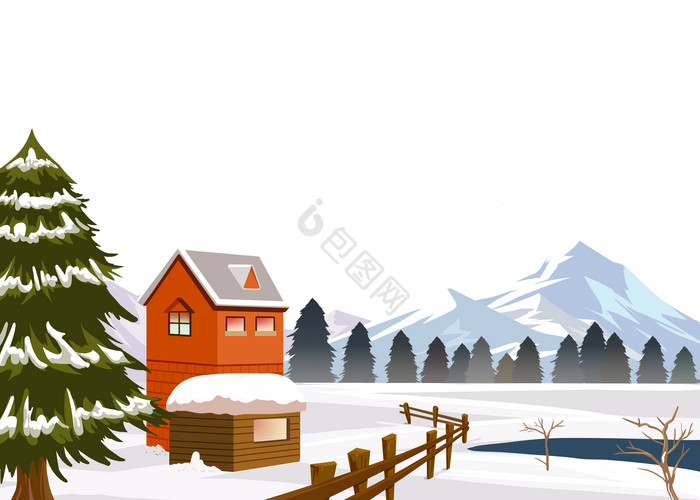 冬季圣诞节松树房屋雪景图片