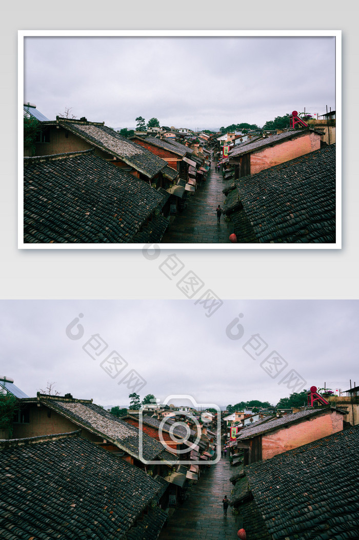 贵州烟雨青岩古镇全景