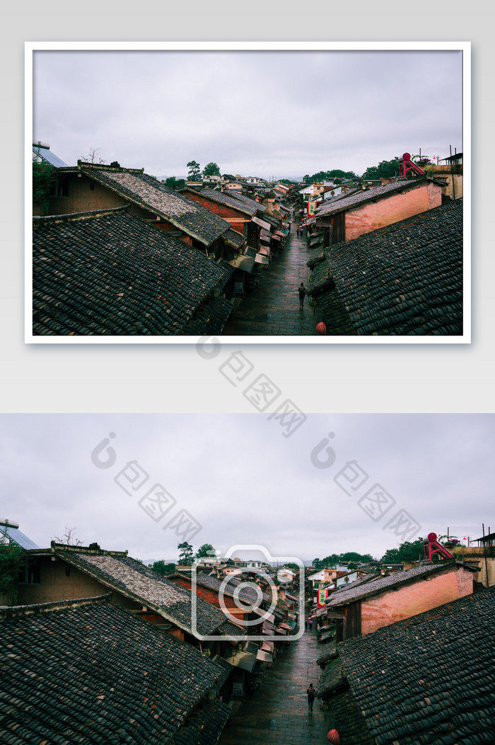 贵州烟雨青岩古镇全景图片图片