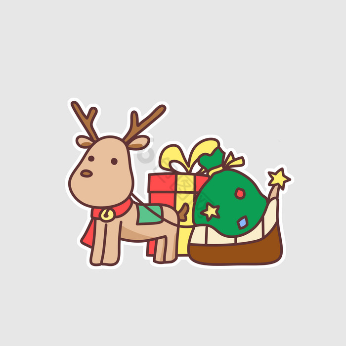 圣诞麋鹿发礼物贴纸图片