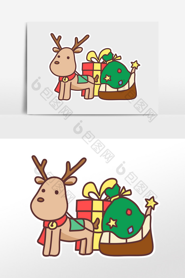 圣诞麋鹿发礼物贴纸图片图片