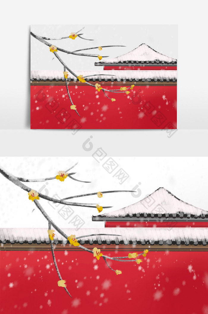 冬季冬至下雪墙面树枝