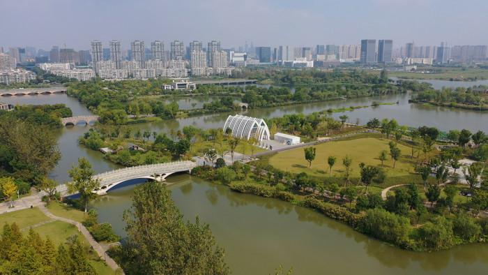 浙江省杭州市白马湖公园航拍视频