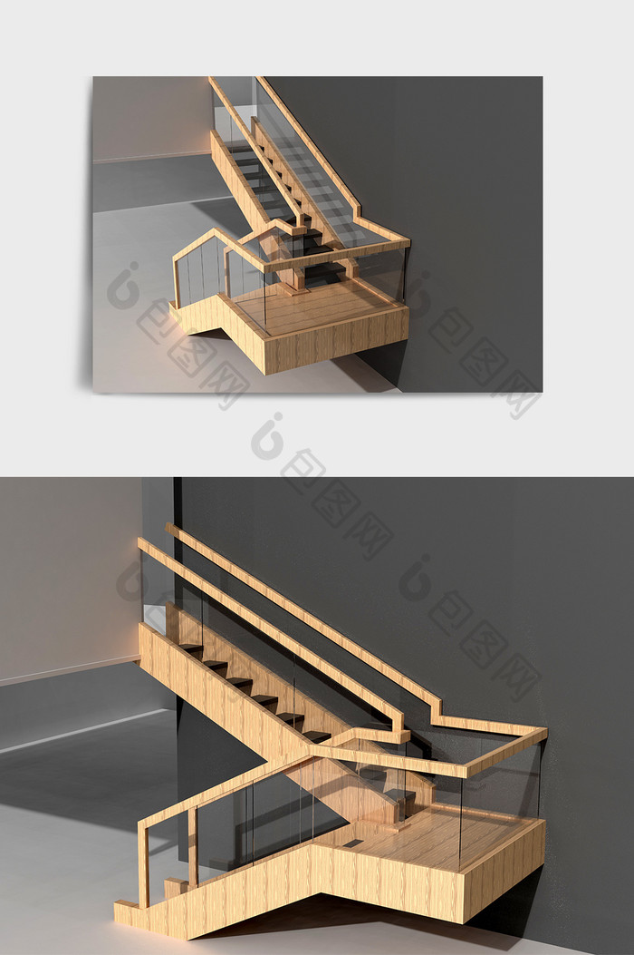 实木简约家居装修楼梯C4D模型