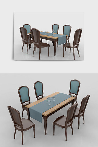 完整欧式复古家具餐桌C4D模型图片