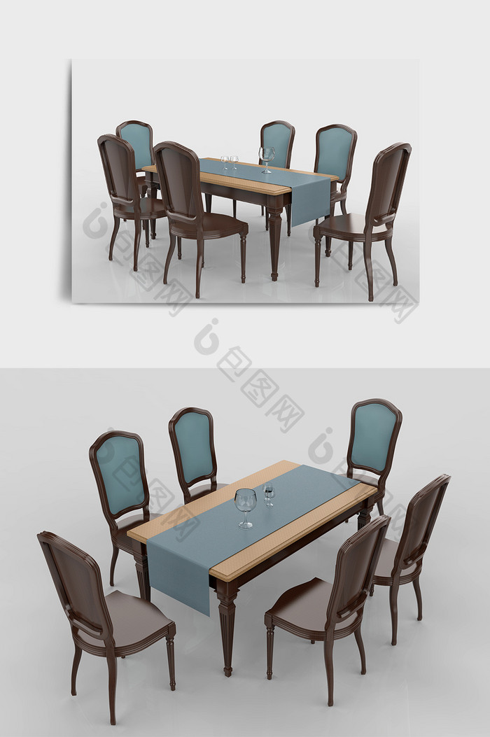 完整欧式复古家具餐桌C4D模型
