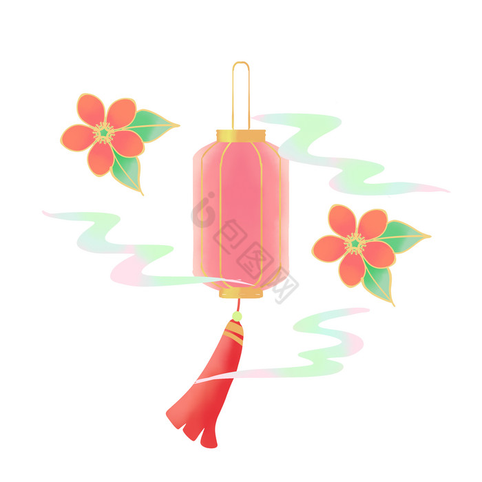 春节古风花朵灯笼图片