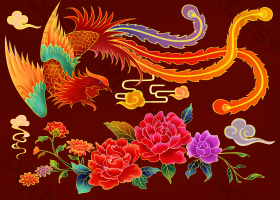 凤凰牡丹中国花鸟图片
