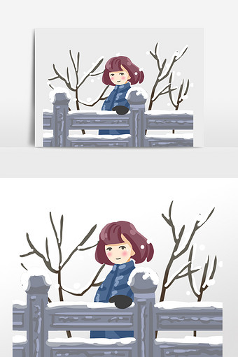 立冬雪中漫步女孩