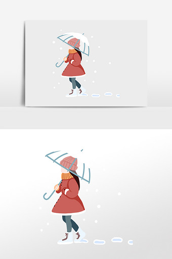 冬天雪中散步女孩