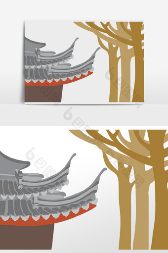 中式古风飞檐房檐树枝图片