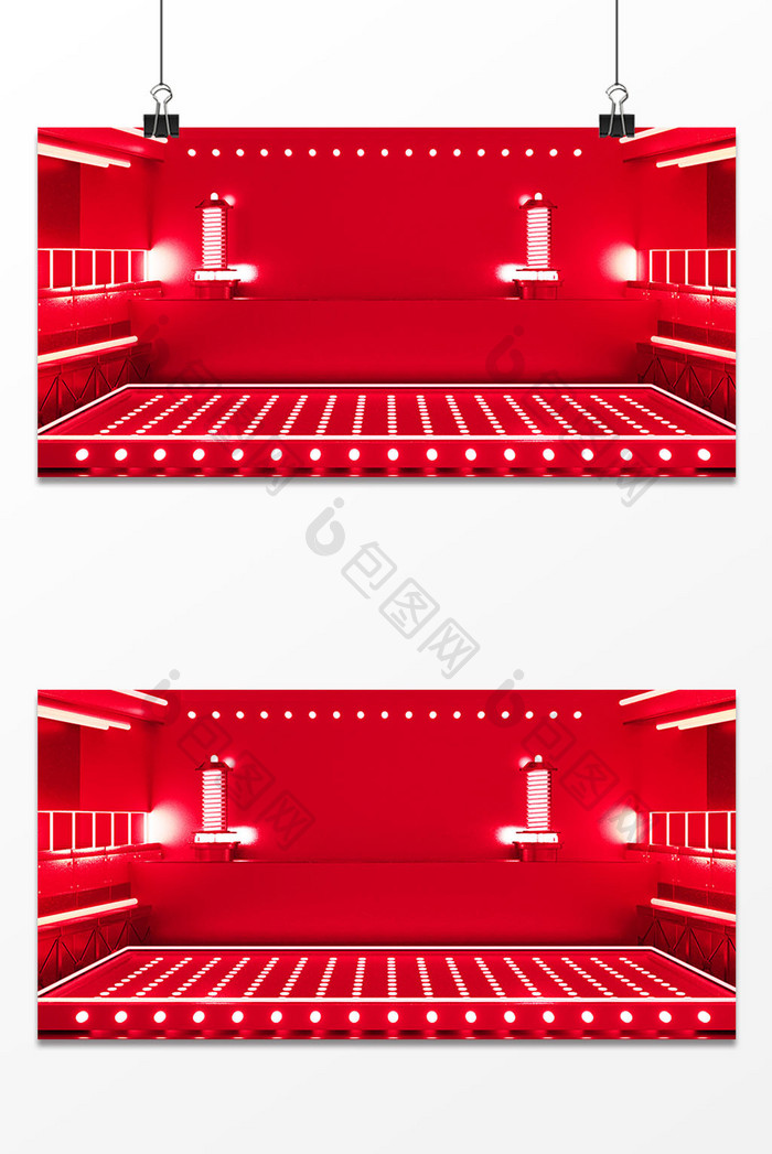 红色电商舞台效果立体背景