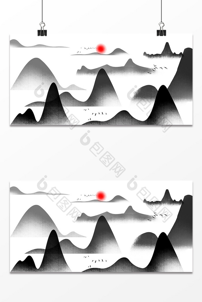 黑白水墨中国风简约意境山水背景