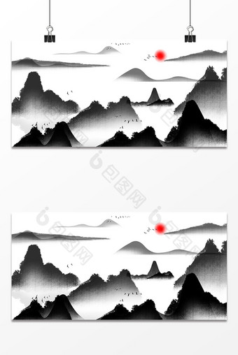 水墨中国风意境山水霜降背景图片