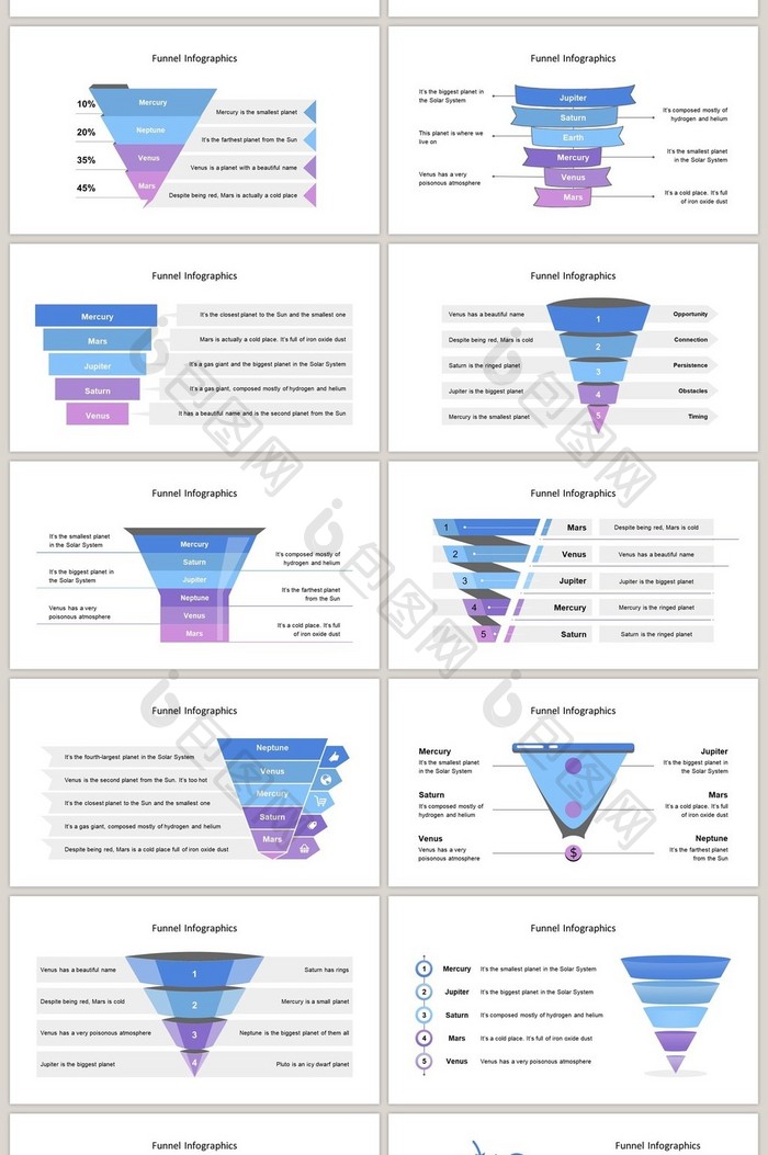 紫色漏斗商务通用40页PPT图表合集